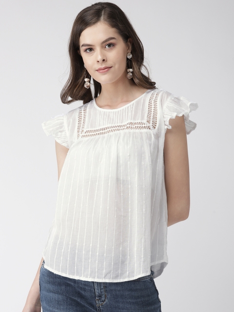 

Marks & Spencer Women White Self-Striped Pure Cotton Top