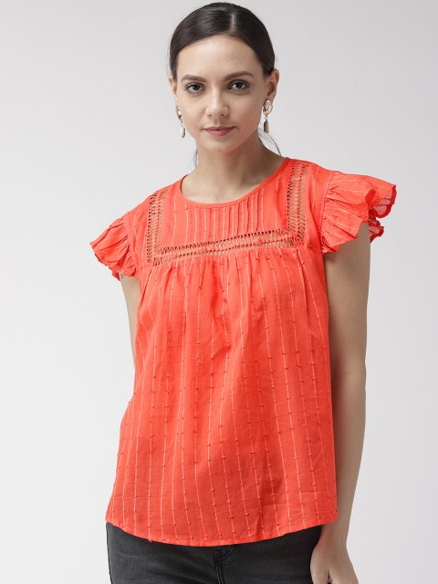 

Marks & Spencer Women Orange Self-Striped Pure Cotton Top