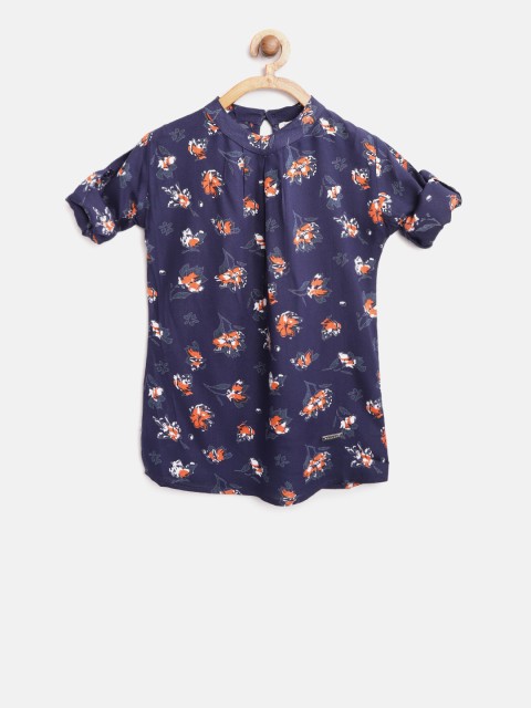 

Bella Moda Girls Navy Blue Printed Top