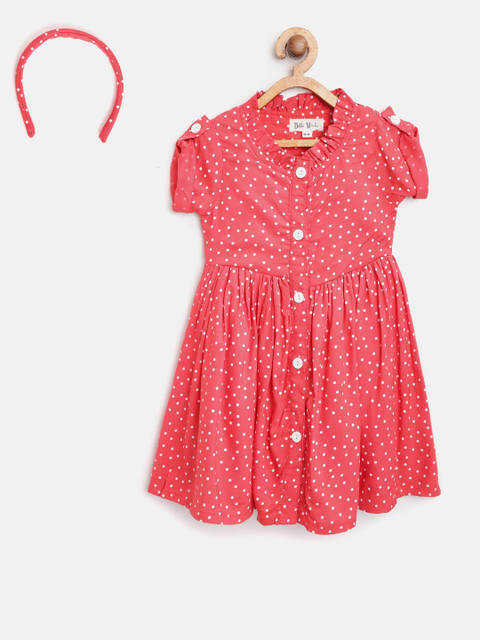 

Bella Moda Girls Red & White Polka Dots Printed Fit & Flare Dress