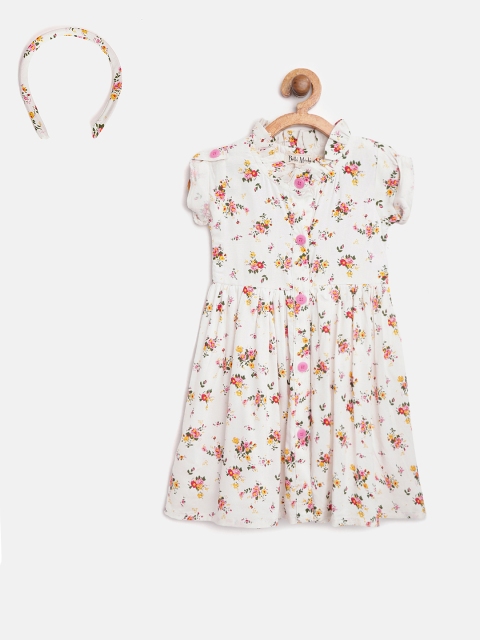 

Bella Moda Girls White & Pink Floral Printed Fit and Flare Dress