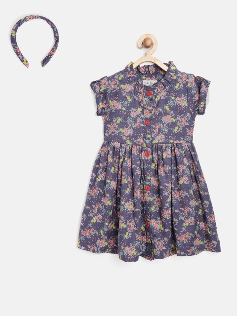 

Bella Moda Girls Blue & Pink Floral Printed Fit & Flare Dress