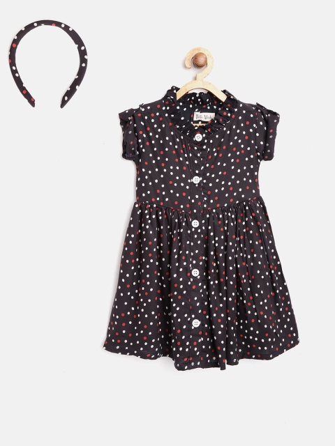 

Bella Moda Girls Black & Red Polka Dots Printed Fit & Flare Dress