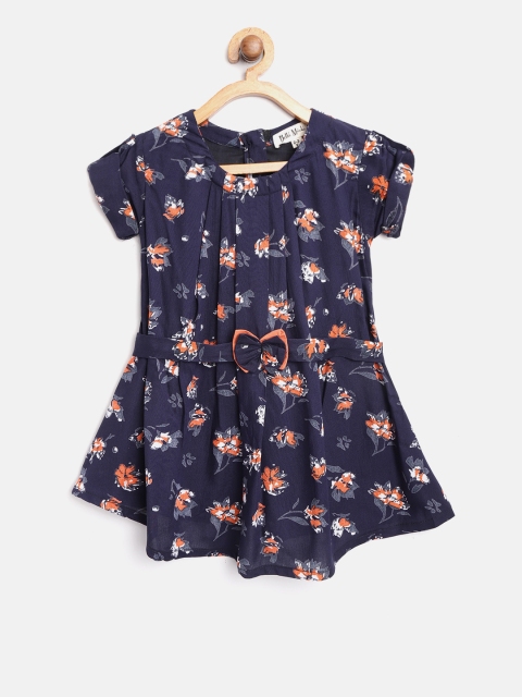 

Bella Moda Girls Navy Blue & Orange Floral Print A-Line Dress