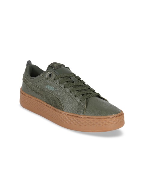 

Puma Women Olive Green Leather Smash Platform L Sneakers
