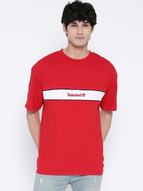 

Timberland Men Solid Red YCC Stripe Box fit lnr Barb T-shirt