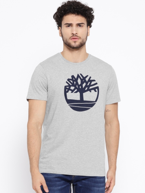 

Timberland Men Grey Melange & Navy Blue Kennebec River Tree & Linear Printed T-shirt, Black