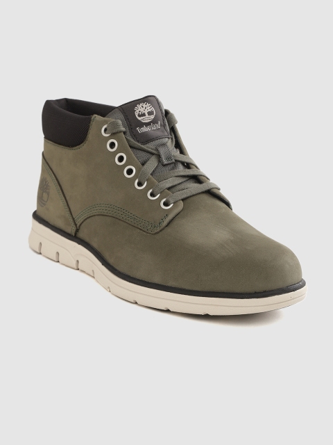 

Timberland Men Olive Green BRADST CHKA Mid-Top Nubuck Derbys