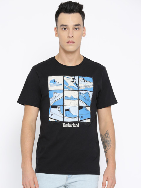 

Timberland Men Black & Blue AF Shoe Graphic Print Round Neck T-shirt
