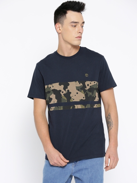 

Timberland Men Navy Blue Printed Block Round Neck T-shirt
