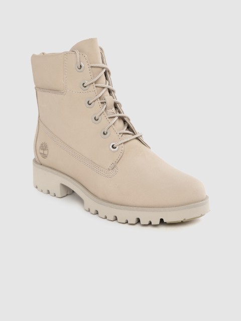 

Timberland Women Beige Solid Classic Lite 6-Inch Mid-Top Nubuck Flat Boots