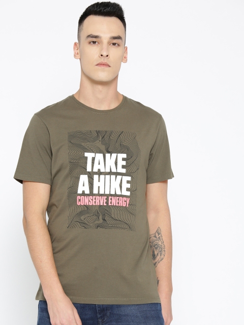 

Timberland Men Olive Green & White Kennebc Q2 Grape FQ Slim Fit Printed Tshirt