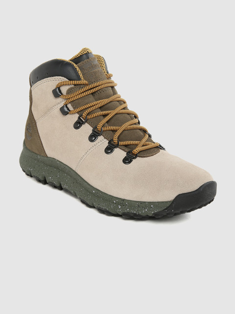 

Timberland Men Beige & Olive Green World Hiker Mid-Top Suede Hiking Boots