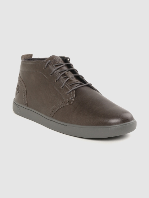 

Timberland Men Coffee Brown GROVETON LUX CHK Leather Mid-Top Derbys