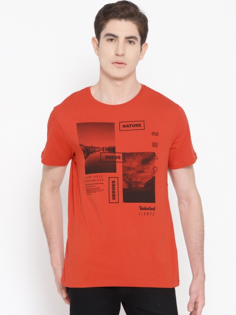 

Timberland Men Orange Printed Round Neck T-shirt