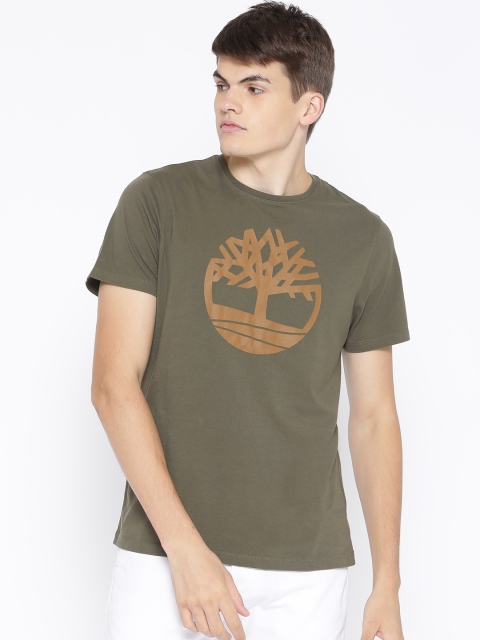 

Timberland Men Olive Green & Brown Tree & Linear Printed Round Neck T-shirt