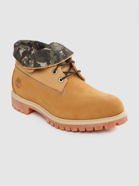 

Timberland Men Tan Brown Nubuck Leather Roll Mid-Top Flat Boots