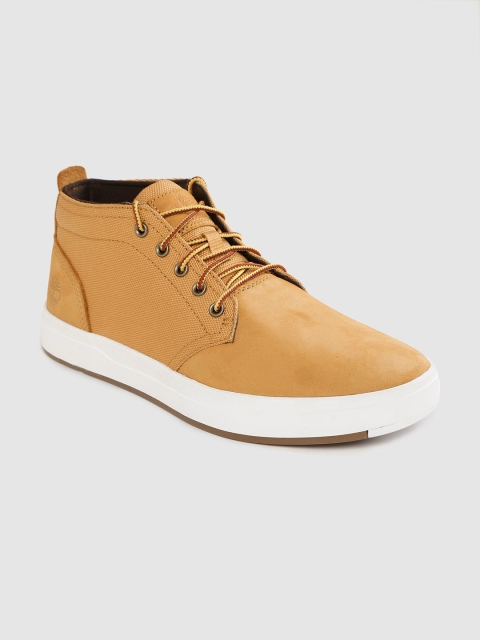 

Timberland Men Mustard Brown Solid Davis Square Mixed-Media Chukka Mid-Top Sneakers