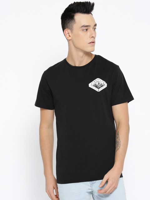 Timberland Men Black Solid Round Neck T-shirt