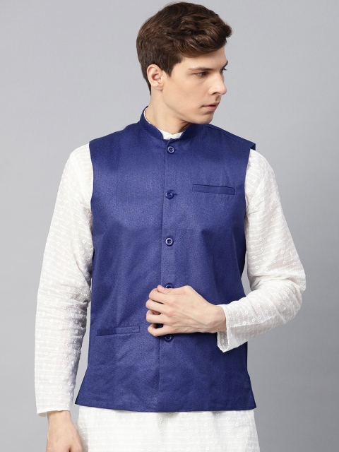 

SOJANYA Men Navy Blue Solid Nehru Jacket