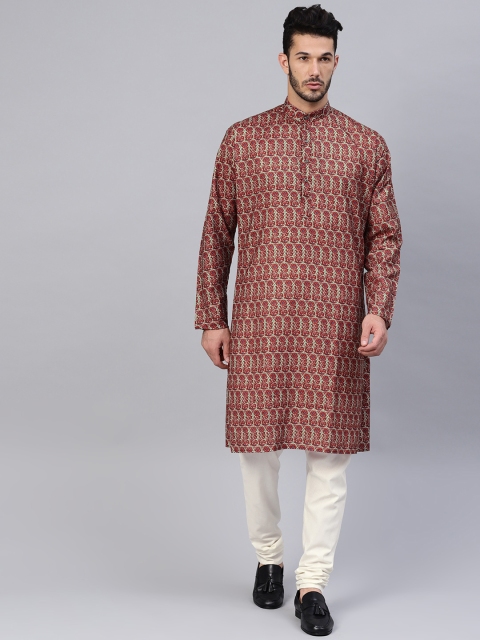 

SOJANYA Men Maroon & Off-White Printed Kurta with Churidar