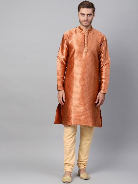 

SOJANYA Men Rust Red & Beige Self Design Kurta with Churidar