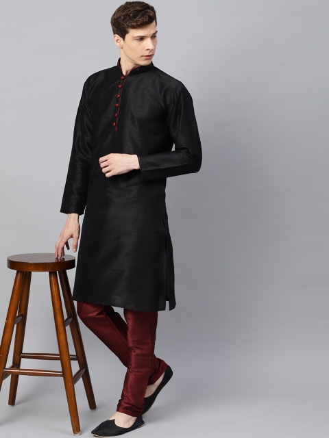 

SOJANYA Men Black & Maroon Solid Kurta with Churidar