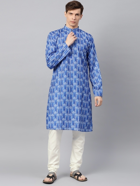 

SOJANYA Men Blue & Off-White Printed Kurta with Churidar