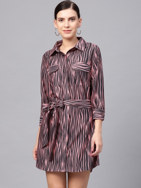 

Femella Women Pink & Black Animal Printed Shirt Dress
