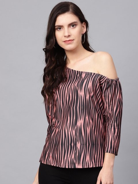 

Femella Women Dusty Pink & Black Printed One Shoulder Top