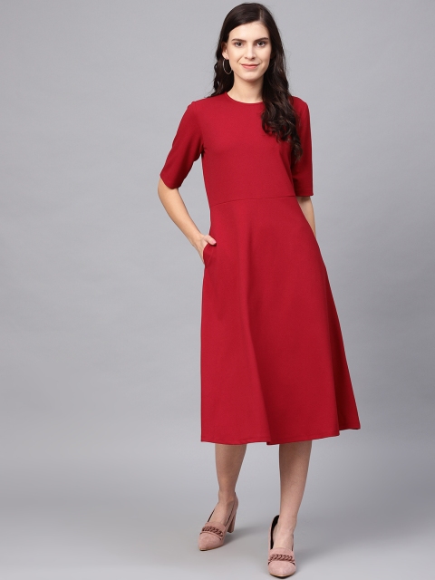 

Femella Women Maroon Solid A-Line Dress