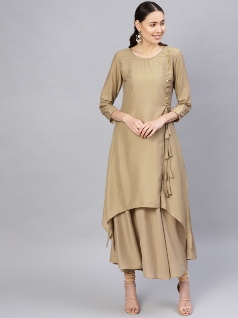 

Desi Rang Women Brown Silk Solid Layered A-Line Kurta