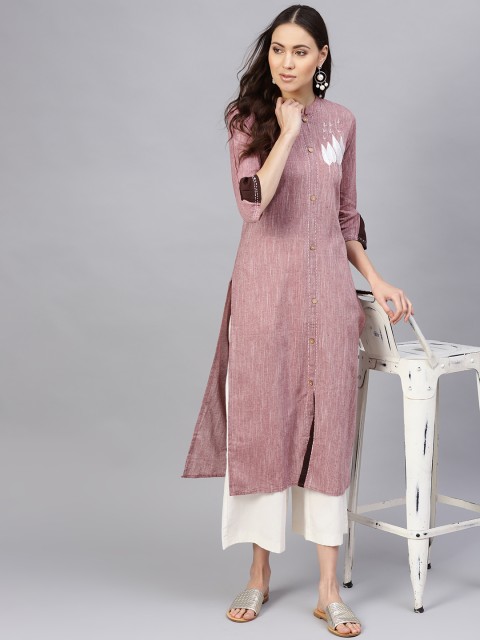 

Desi Rang Women Mauve Solid Straight Kurta