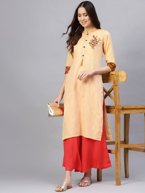 

Desi Rang Women Peach-Coloured Solid Straight Kurta