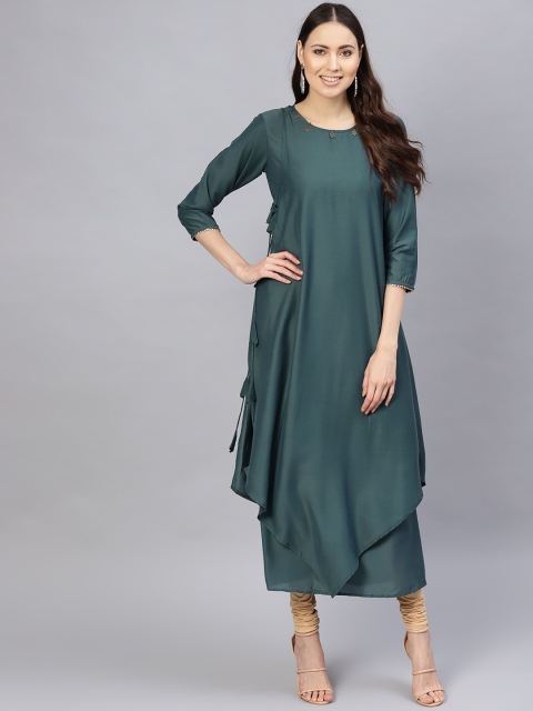 

Desi Rang Women Teal Green Solid A-Line Kurta