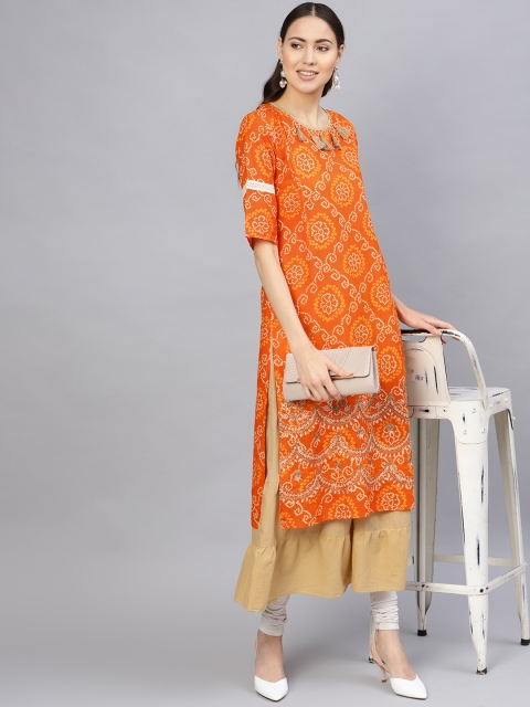 

Desi Rang Women Orange & Beige Printed Layered A-Line Kurta