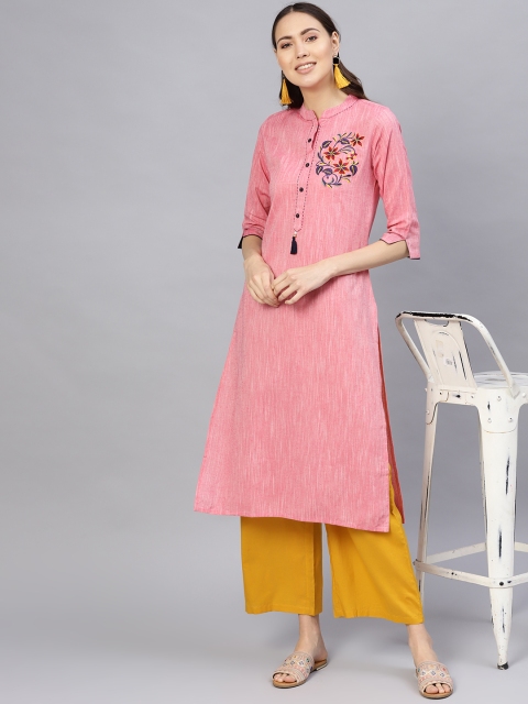 

Desi Rang Women Pink Solid Straight Kurta
