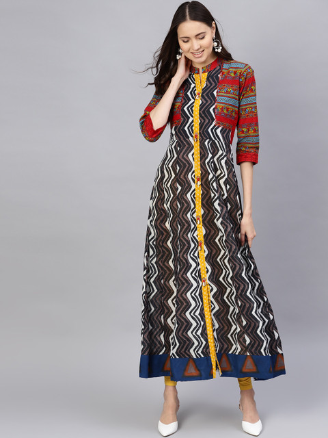 

Desi Rang Women Black & Off-White Printed A-Line Kurta