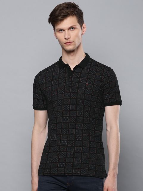 

Louis Philippe Jeans Men Black & Grey Printed Polo Collar T-shirt