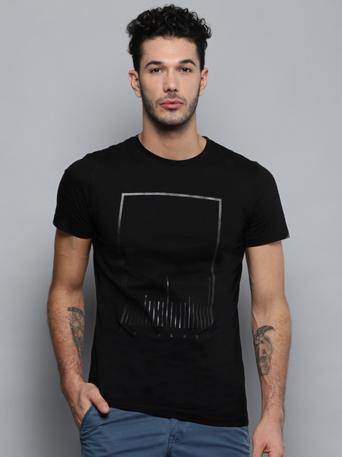

Louis Philippe Jeans Men Black Printed Round Neck T-shirt