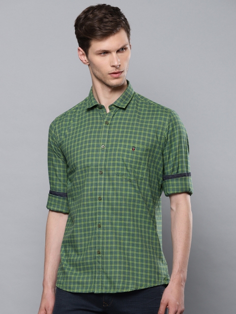 

Louis Philippe Jeans Men Green & Blue Slim Fit Checked Casual Shirt