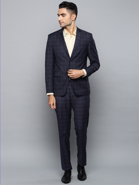 

Louis Philippe Men Navy Blue Checked Slim Fit Single-Breasted Two-Piece Suit