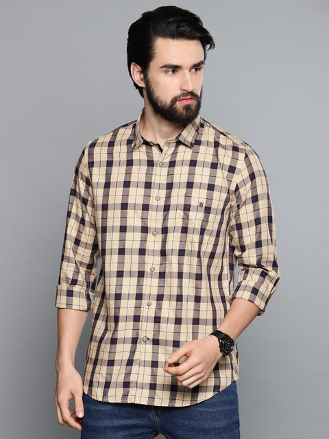 

Louis Philippe Sport Men Khaki & Navy Blue Super Slim Fit Checked Casual Shirt