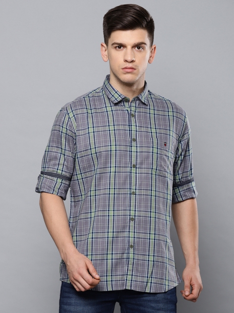 

Louis Philippe Jeans Men Navy Blue & Green Slim Fit Checked Casual Shirt