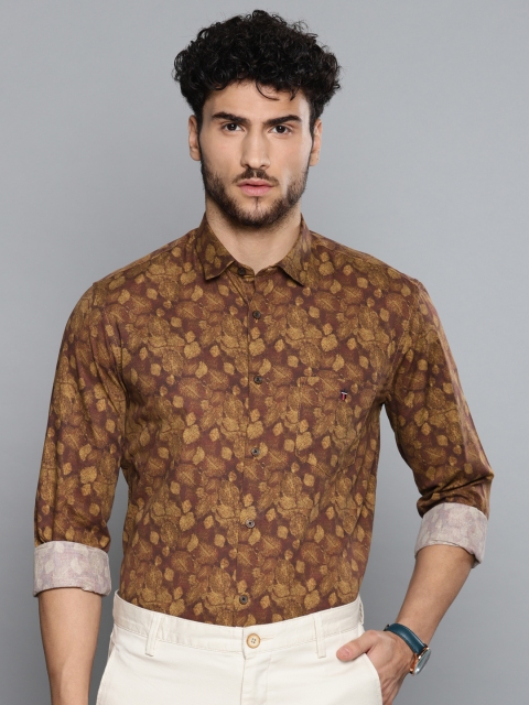 

Louis Philippe Sport Men Mustard Yellow & Brown Super Slim Fit Printed Smart Casual Shirt