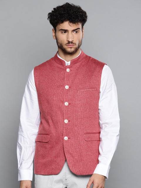 

Louis Philippe Maroon Woven Design Pure Cotton Nehru Jacket