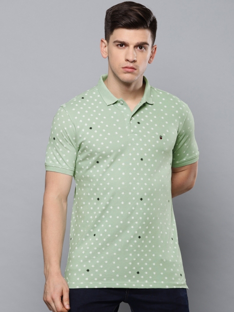 

Louis Philippe Jeans Men Sea Green & White Printed Polo Collar T-shirt