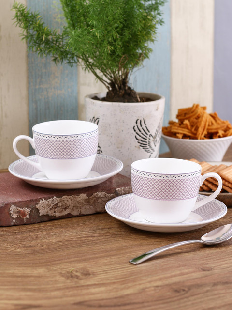 

CLAY CRAFT Multicoloured Set of 6 Bone China Cups and Saucers, Multi