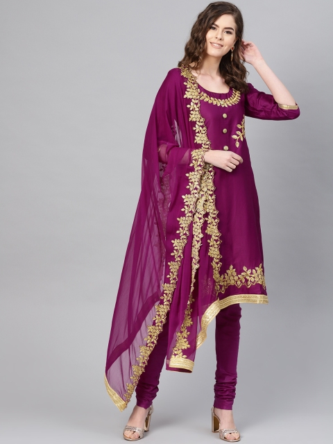 

Ishin Women Magenta & Golden Embroidered Unstitched Dress Material