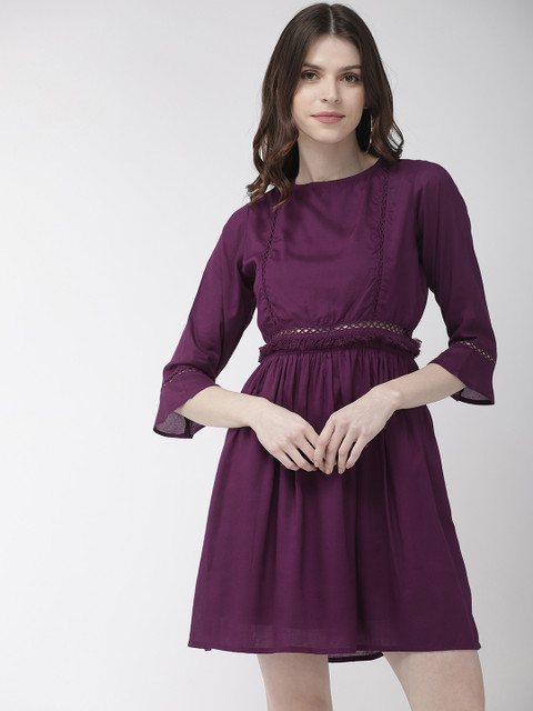 

20Dresses Women Solid Purple Fit and Flare Dress